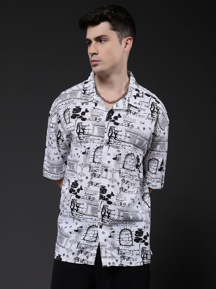 Mens Half Sleeve Casual Shirt  – White