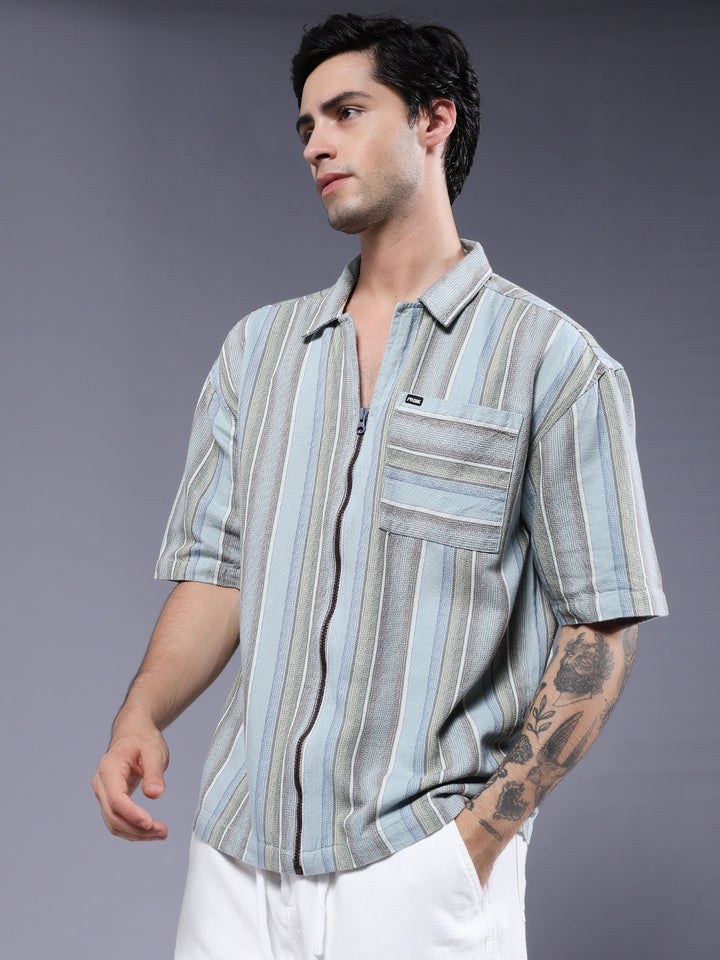 Mens Half Sleeve Casual Shirt  – Sky