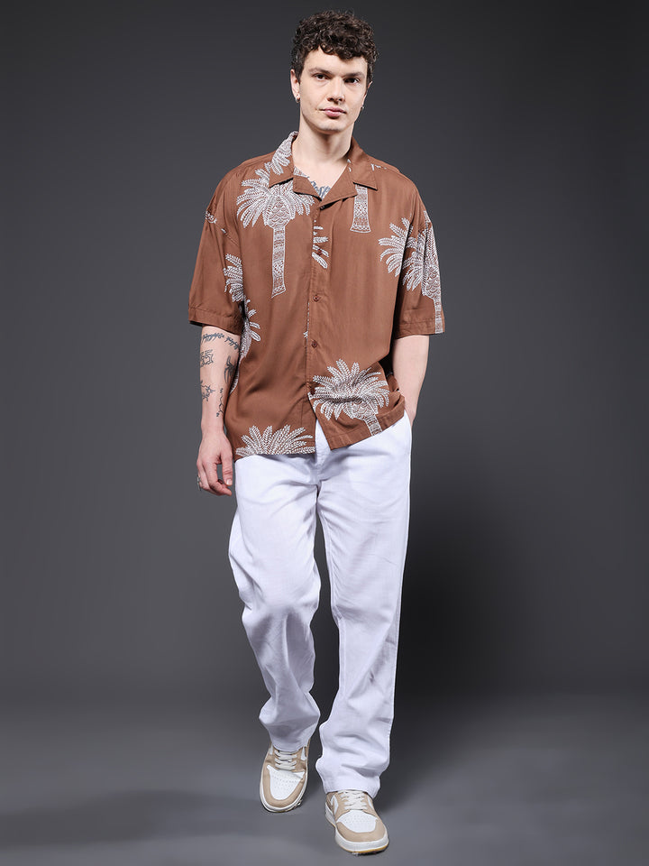 Mens Half Sleeve Casual Shirt  – Brown