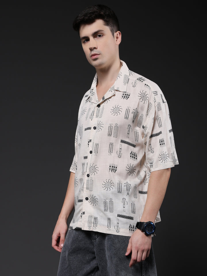 Mens Half Sleeve Casual Shirt  – Off White