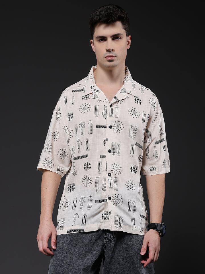 Mens Half Sleeve Casual Shirt  – Off White