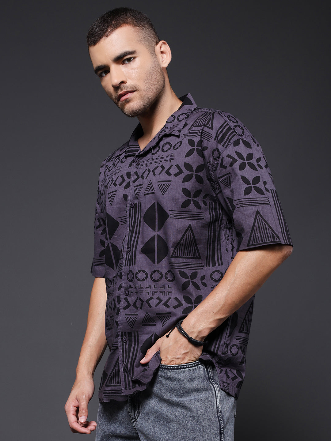 Mens Half Sleeve Casual Shirt  – Dark Grey