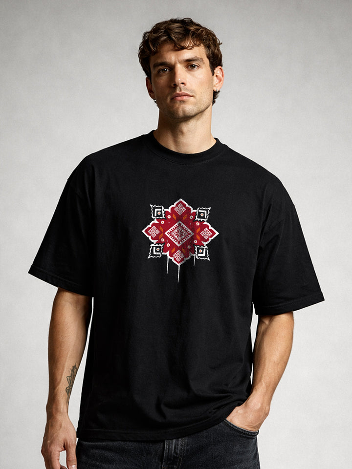 FOLK MATRIX Men Terry Printed Oversized T-Shirt