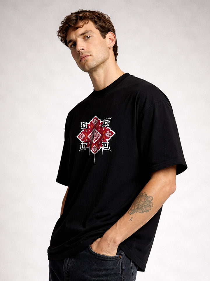FOLK MATRIX Men Terry Printed Oversized T-Shirt