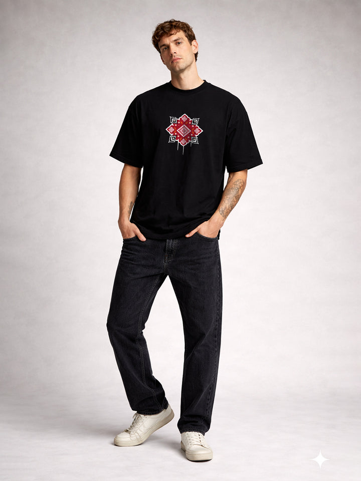 FOLK MATRIX Men Terry Printed Oversized T-Shirt
