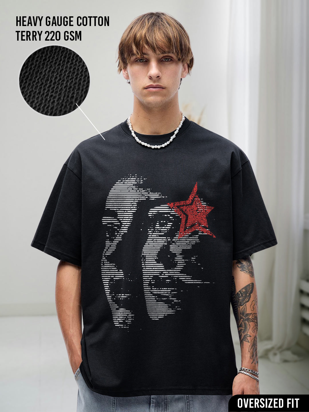 CRIMSON STATIC Men Terry Printed Oversized T-Shirt