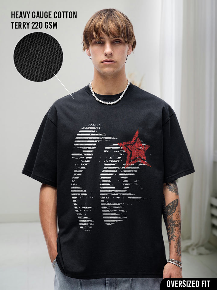 CRIMSON STATIC Men Terry Printed Oversized T-Shirt