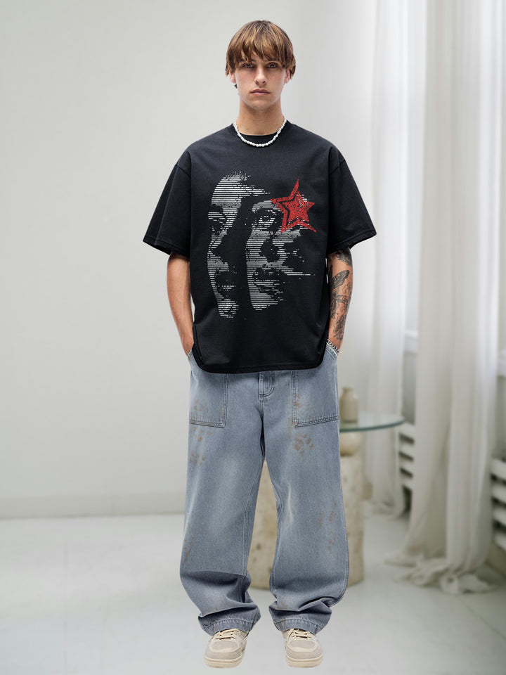 CRIMSON STATIC Men Terry Printed Oversized T-Shirt