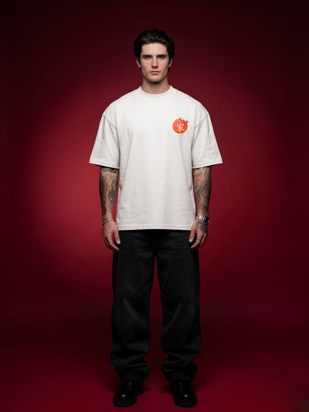 CRIMSON STRAWHAT Men Terry Printed Oversized T-Shirt