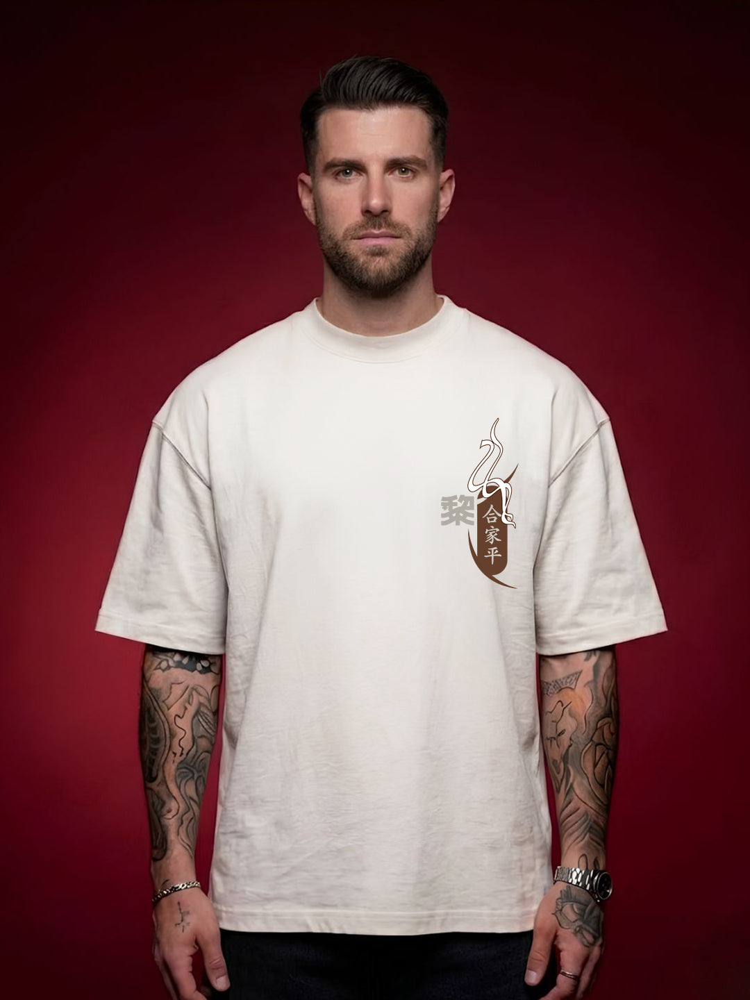 RONIN CIRCLE Men Terry Printed Oversized T-Shirt