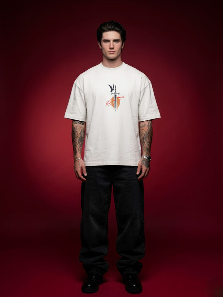 RAVEN BLADE Men Terry Printed Oversized T-Shirt