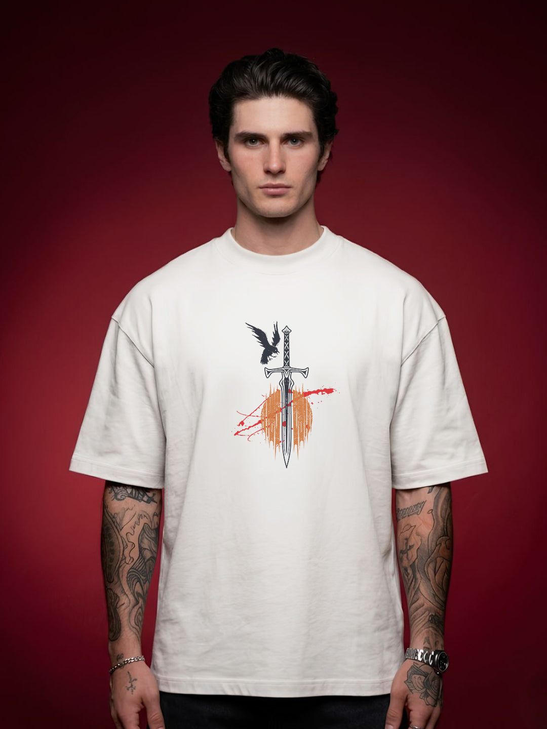 RAVEN BLADE Men Terry Printed Oversized T-Shirt