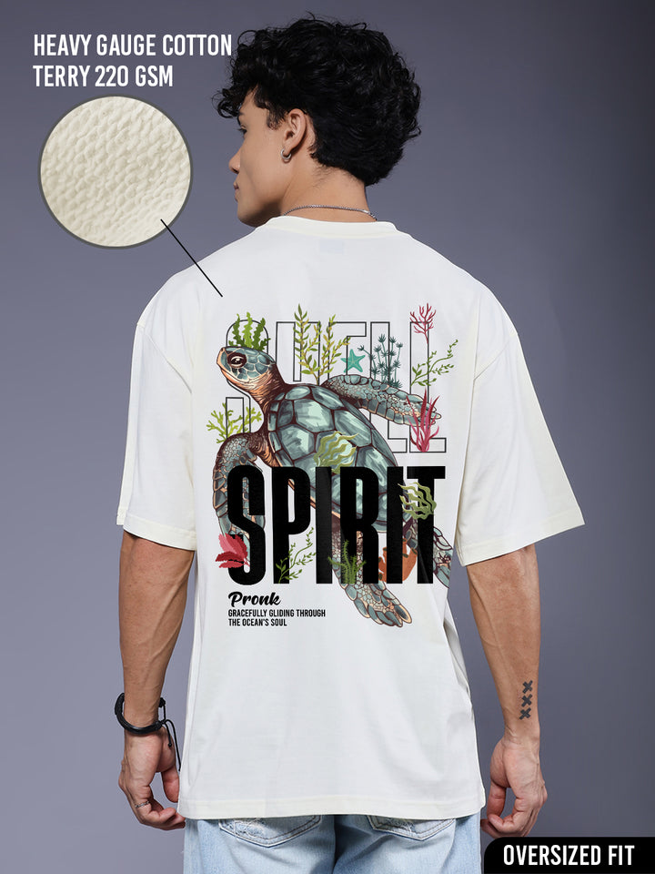 SHELL SPIRIT Men Terry Printed Oversized T-Shirt