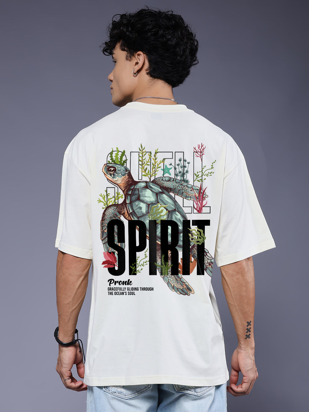 SHELL SPIRIT Men Terry Printed Oversized T-Shirt