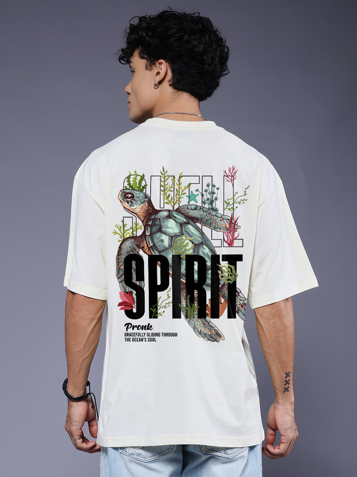 SHELL SPIRIT Men Terry Printed Oversized T-Shirt