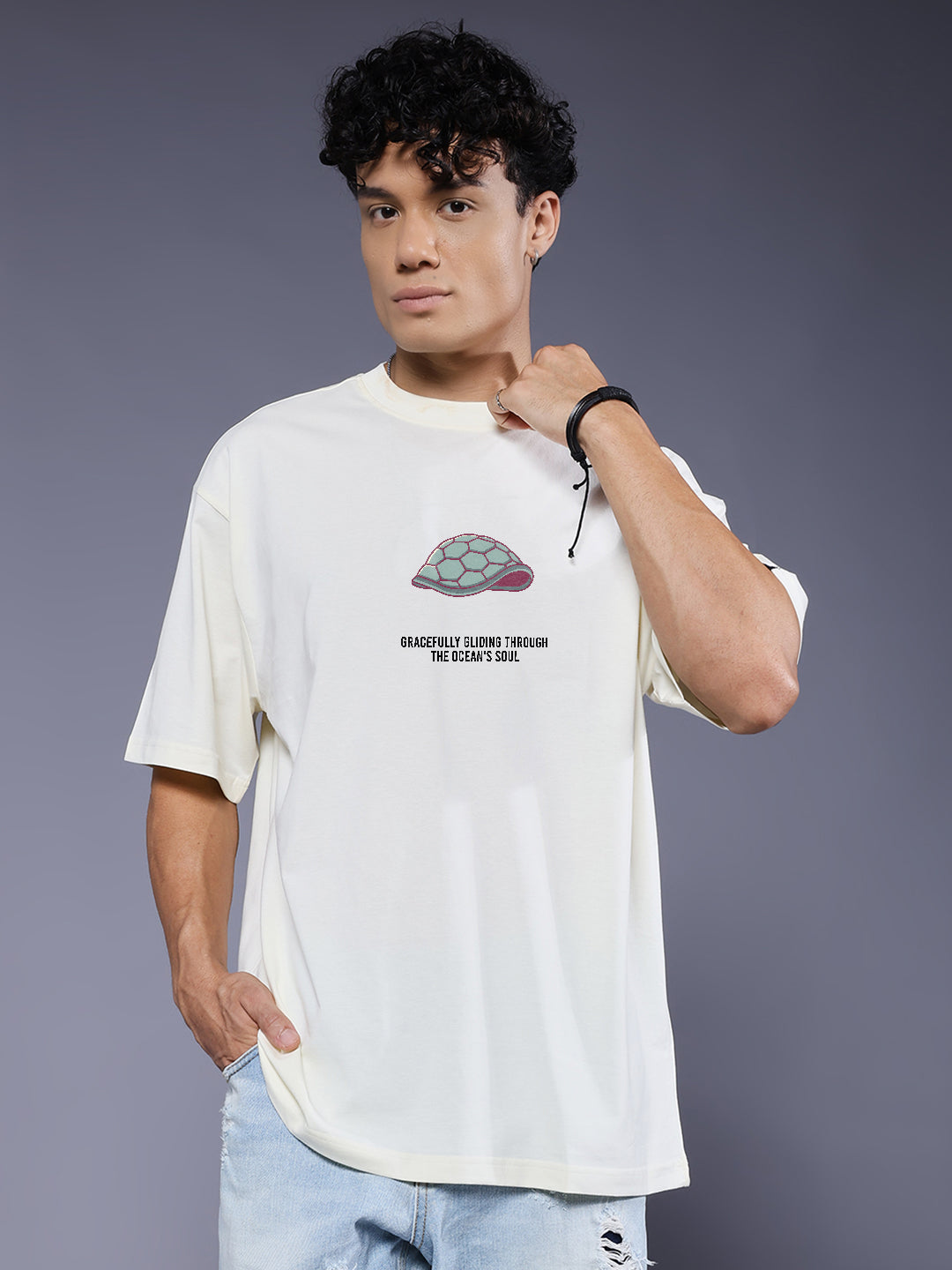 SHELL SPIRIT Men Terry Printed Oversized T-Shirt