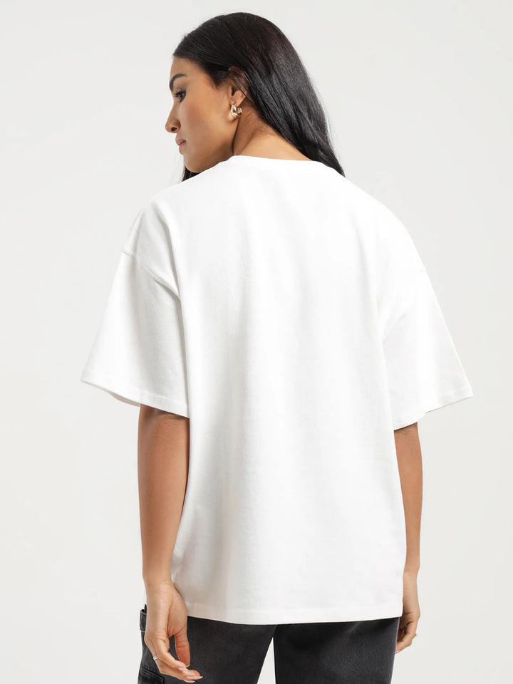 MANIFESTING ERA Women Oversized Terry Graphic T-Shirt