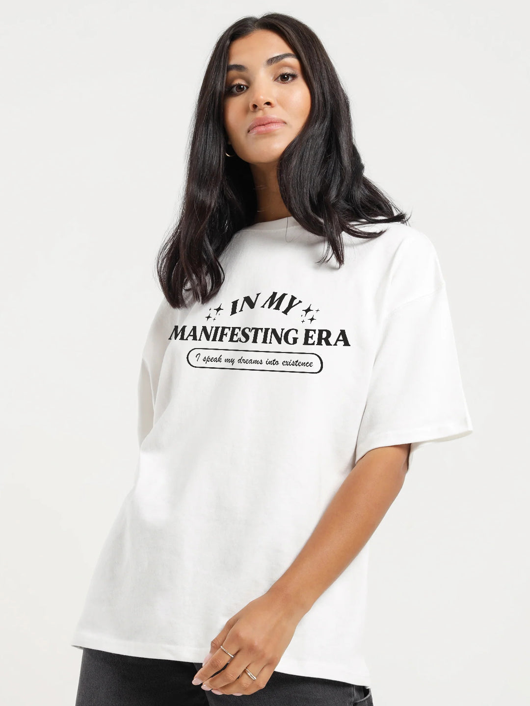 MANIFESTING ERA Women Oversized Terry Graphic T-Shirt