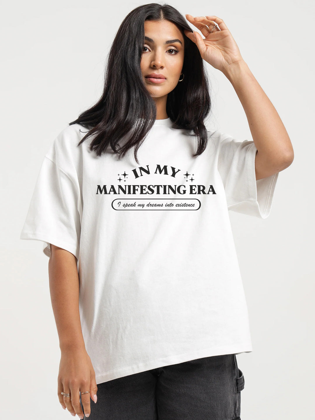 MANIFESTING ERA Women Oversized Terry Graphic T-Shirt