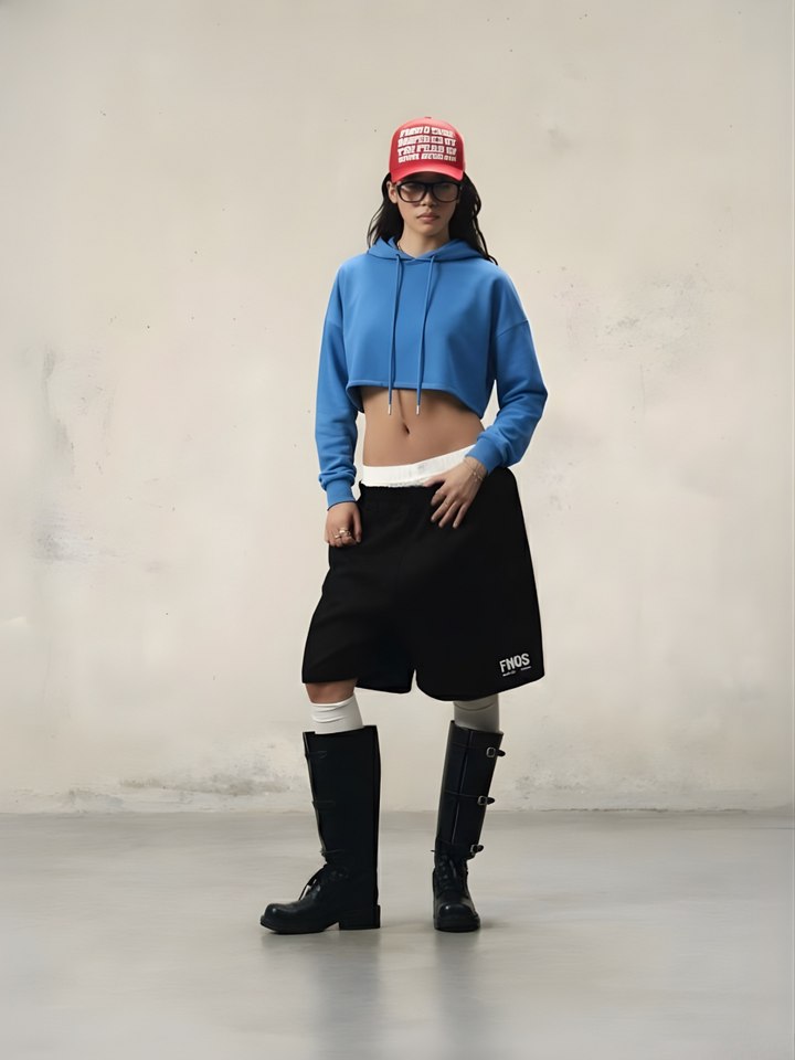 Denim Blue Women Cropped Solid Hoodie | Shop Now | Pronk