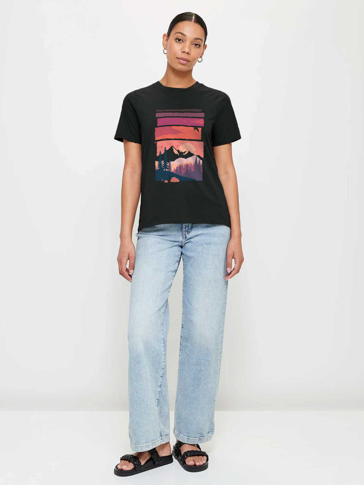 Sun Tree Birds Women Half Sleeve T-Shirt