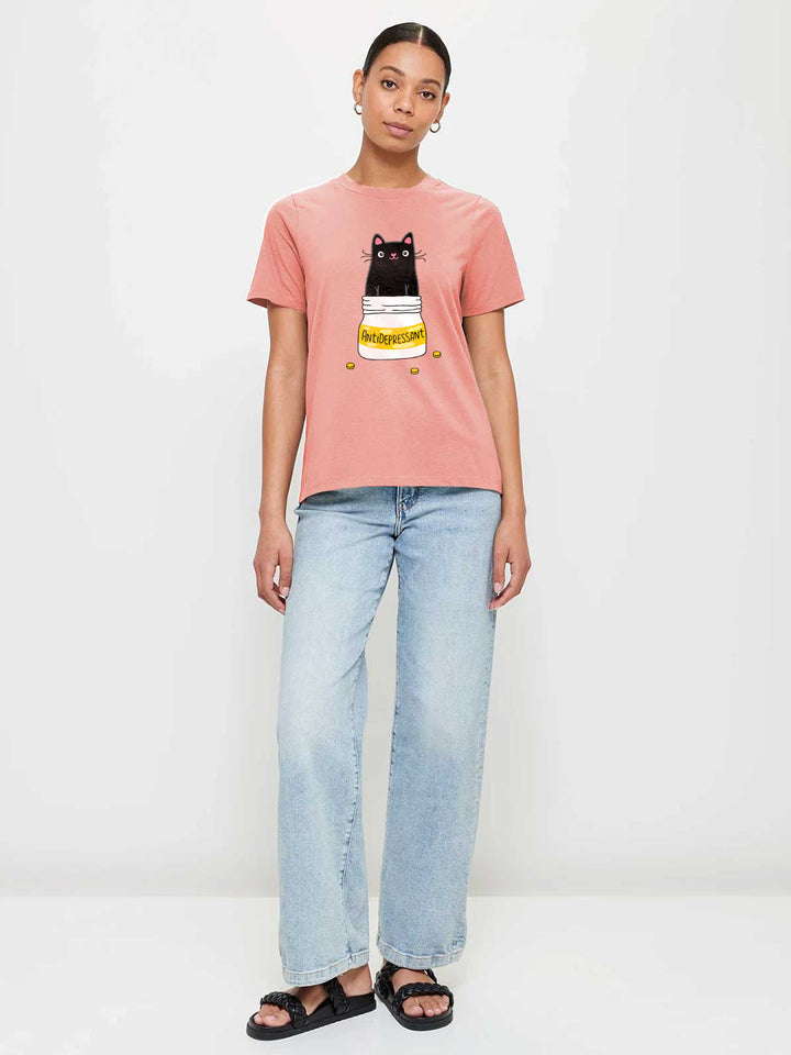 Antidepressant Cat Women Half Sleeve T-Shirt