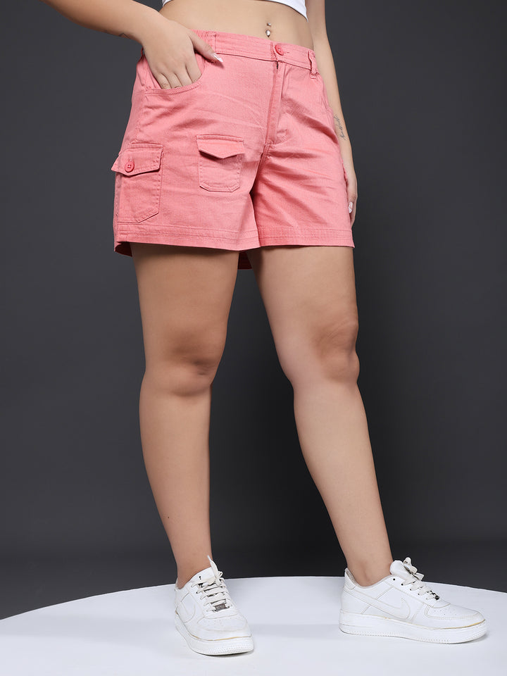 Women Cotton Utility Shorts  – Salmon Pink