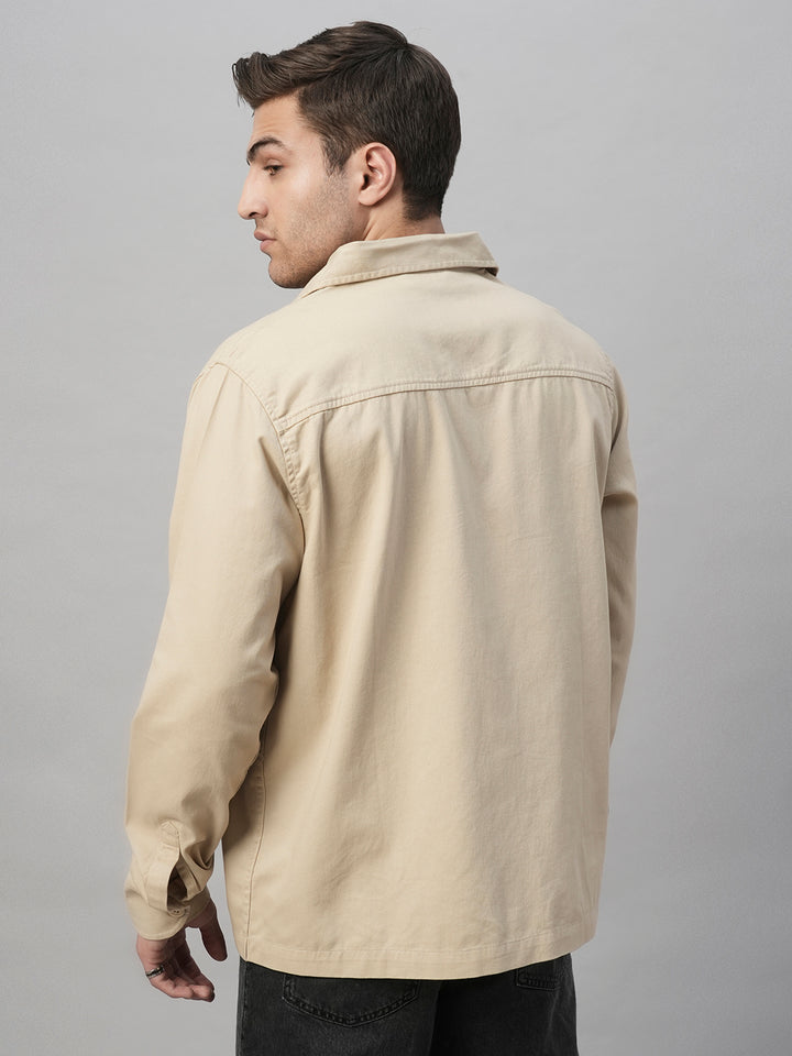 Solid Men's Shacket - Beige