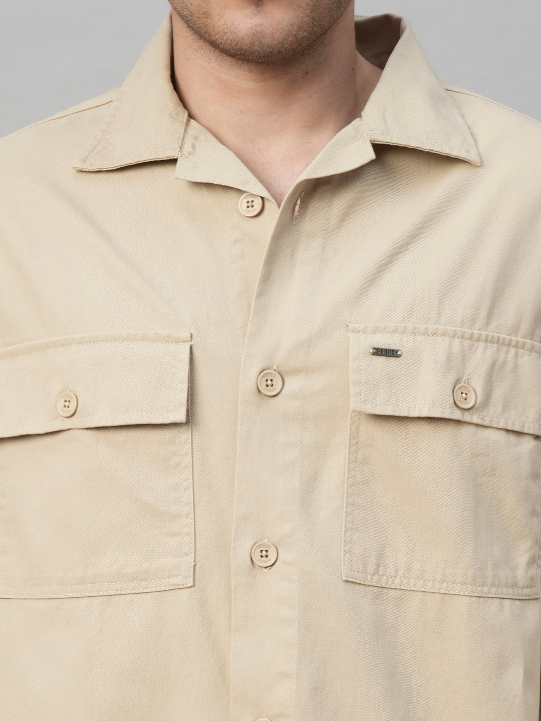 Solid Men's Shacket - Beige