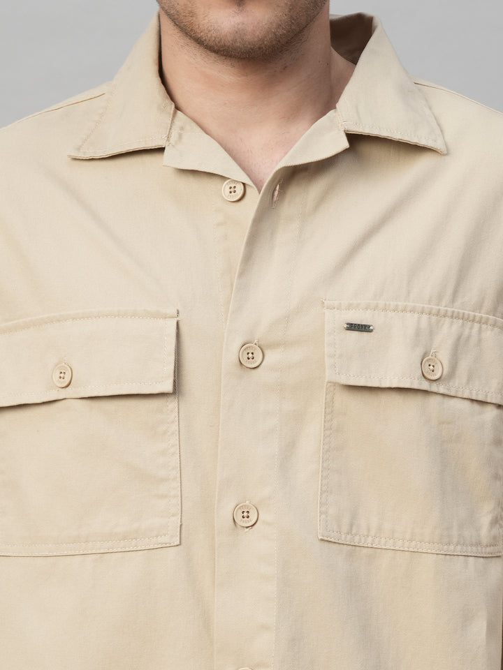 Solid Men Shacket - Beige