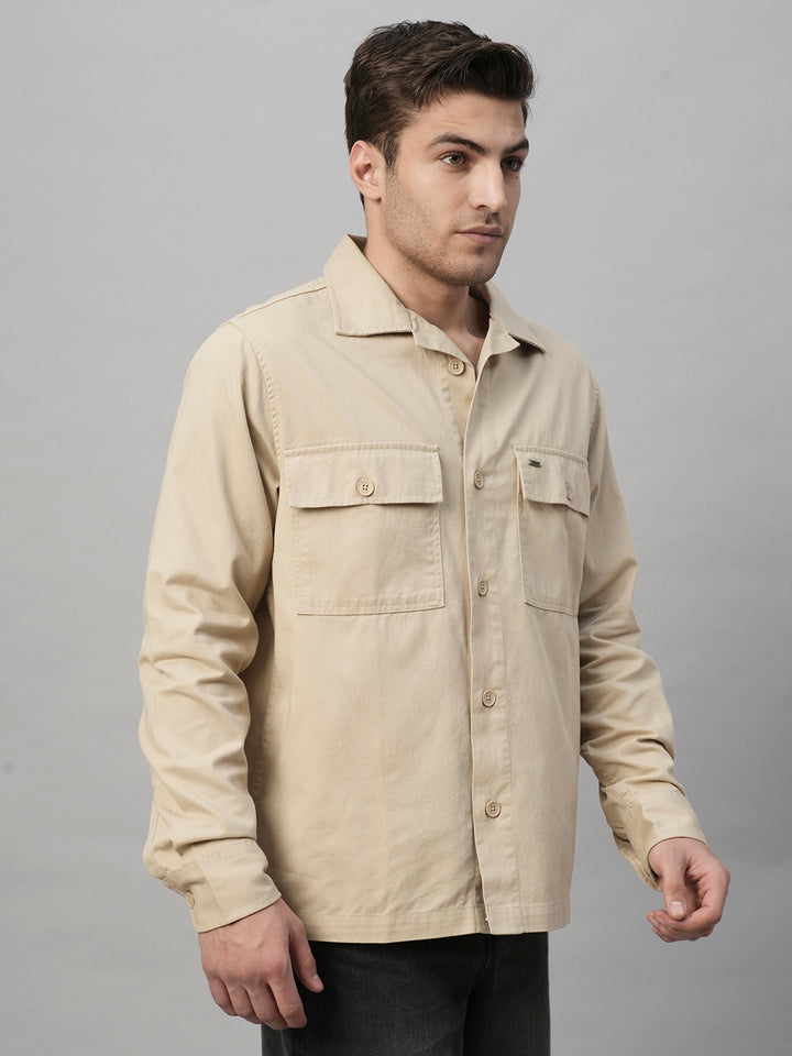 Solid Men's Shacket - Beige