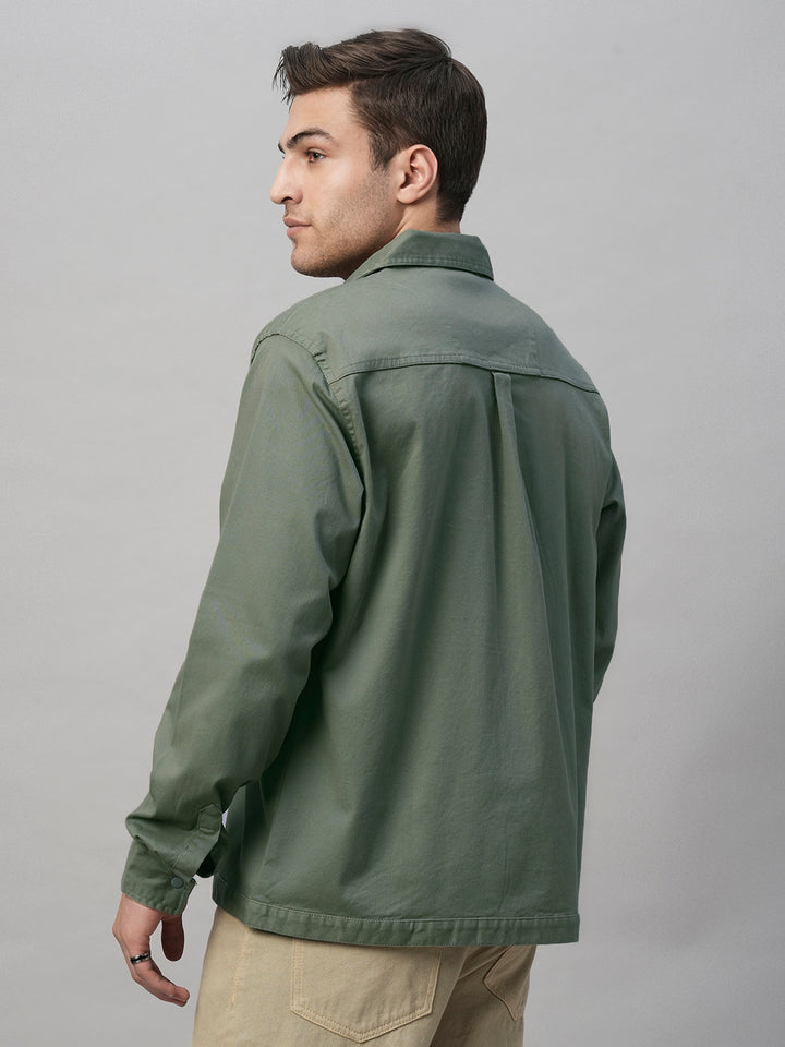 Solid Men Shacket - Sage Green