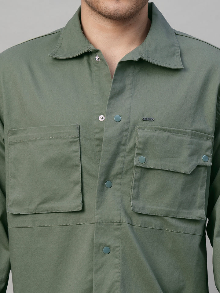 Solid Men's Shacket - Sage Green