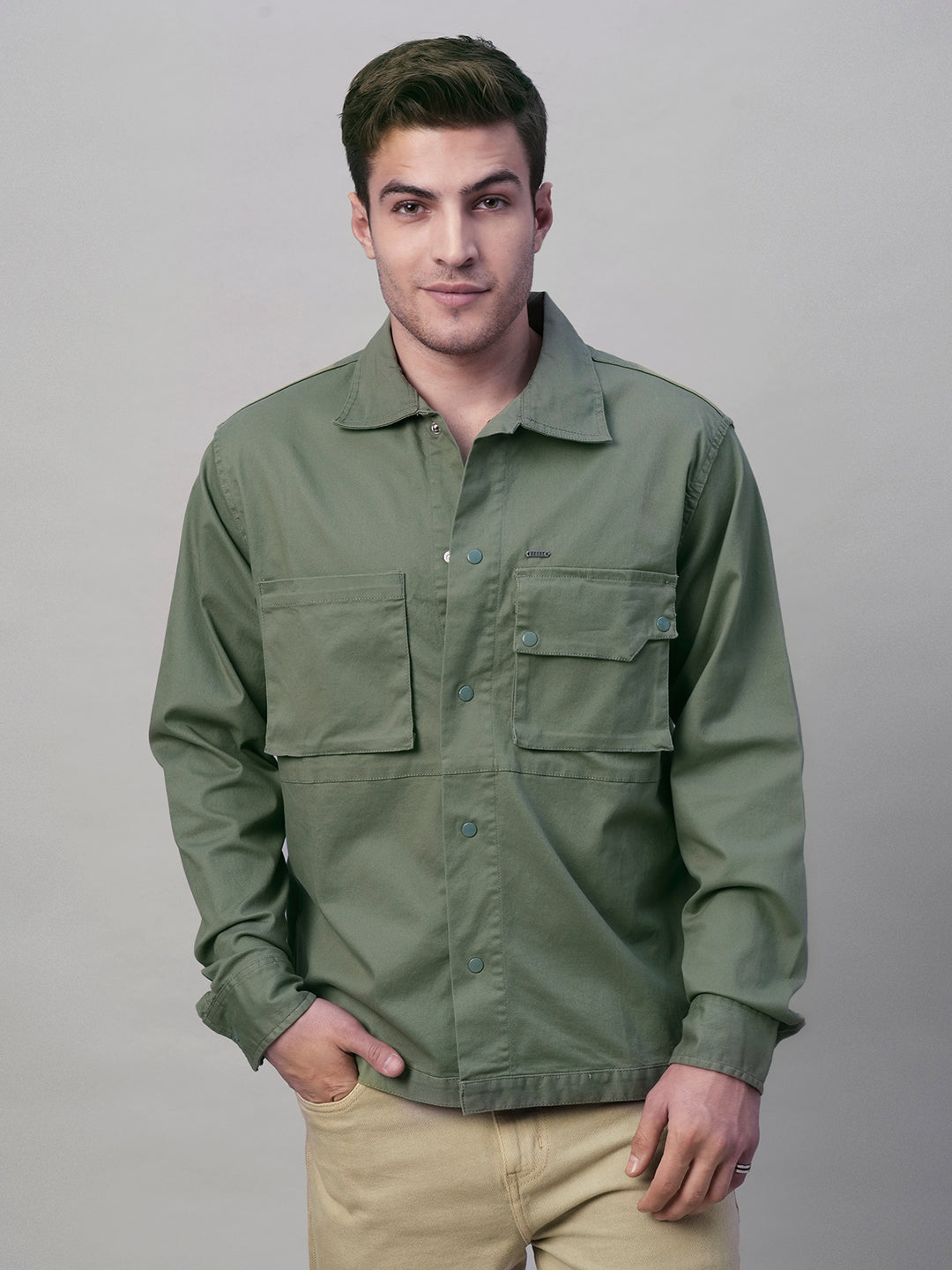 Solid Men Shacket - Sage Green