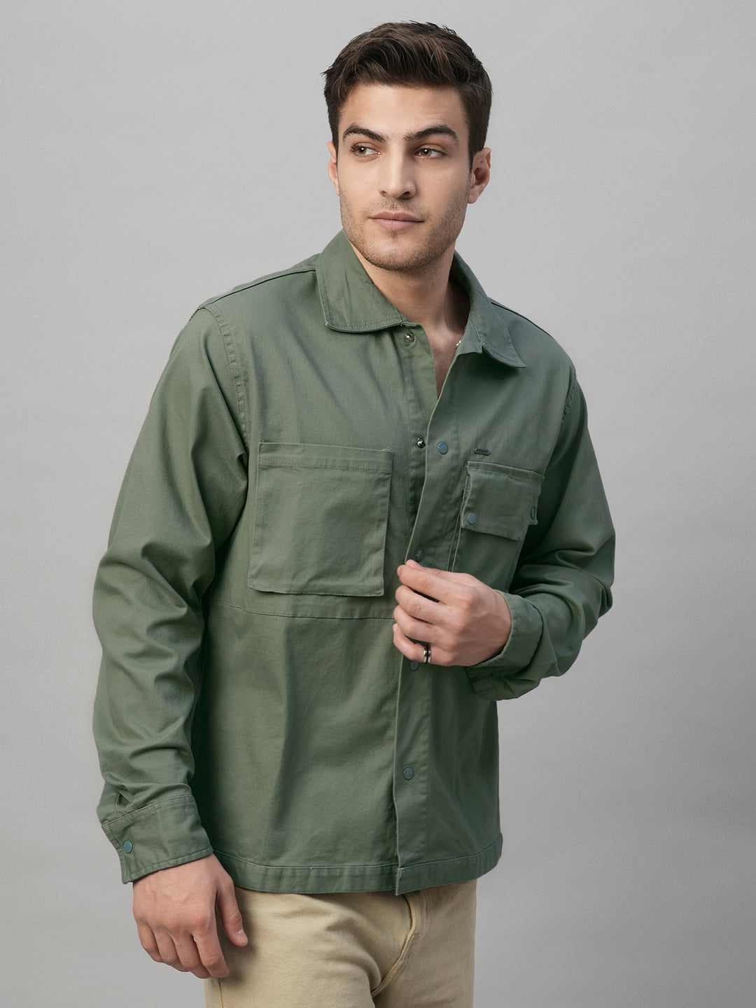 Solid Men's Shacket - Sage Green