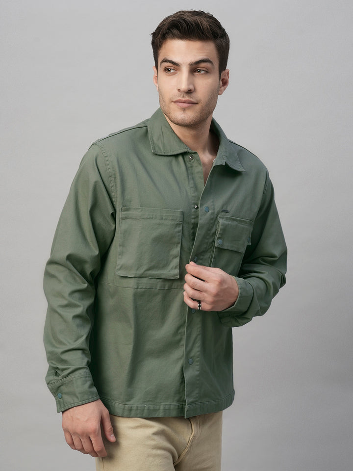 Solid Men Shacket - Sage Green