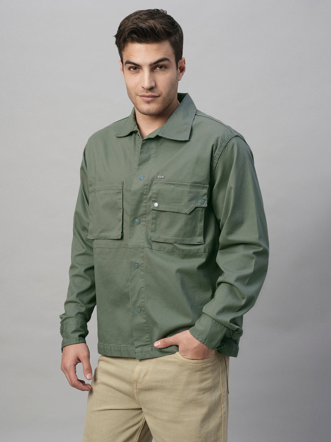 Solid Men Shacket - Sage Green