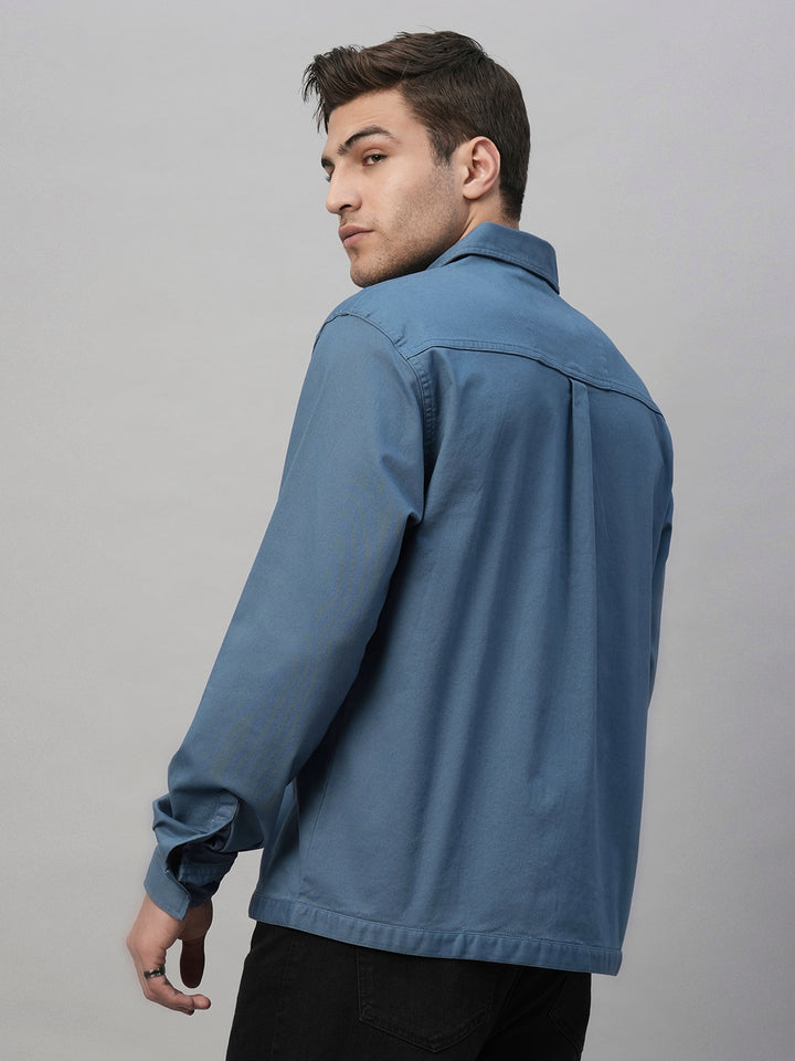 Solid Men Shacket - Denim Blue