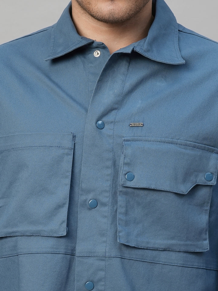 Solid Men Shacket - Denim Blue