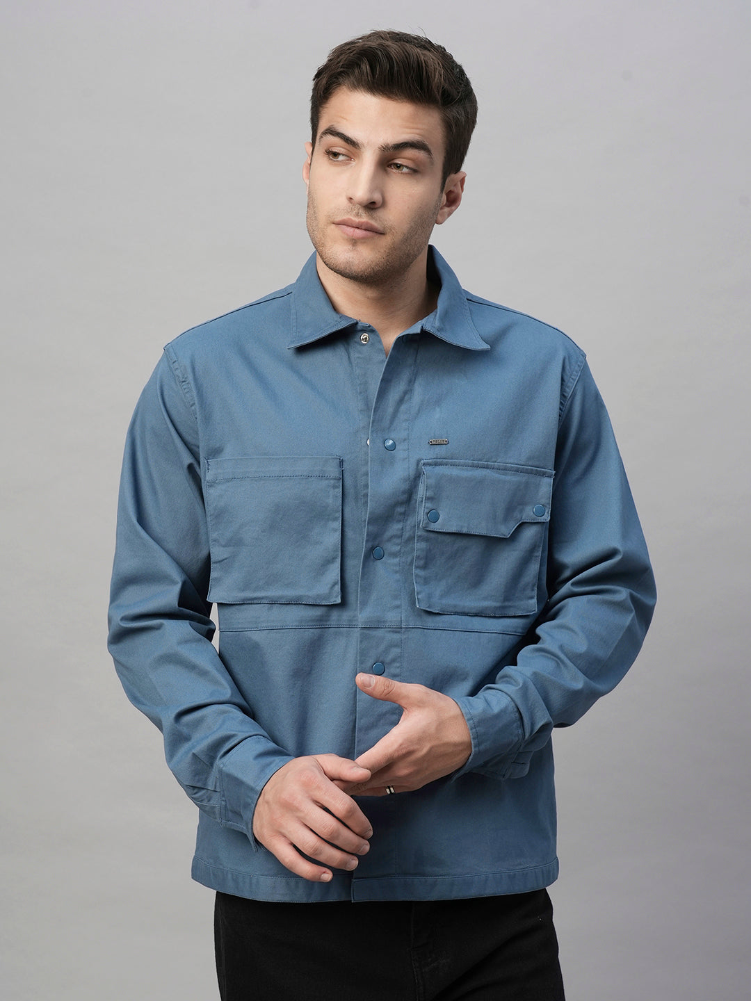 Solid Men's Shacket - Denim Blue