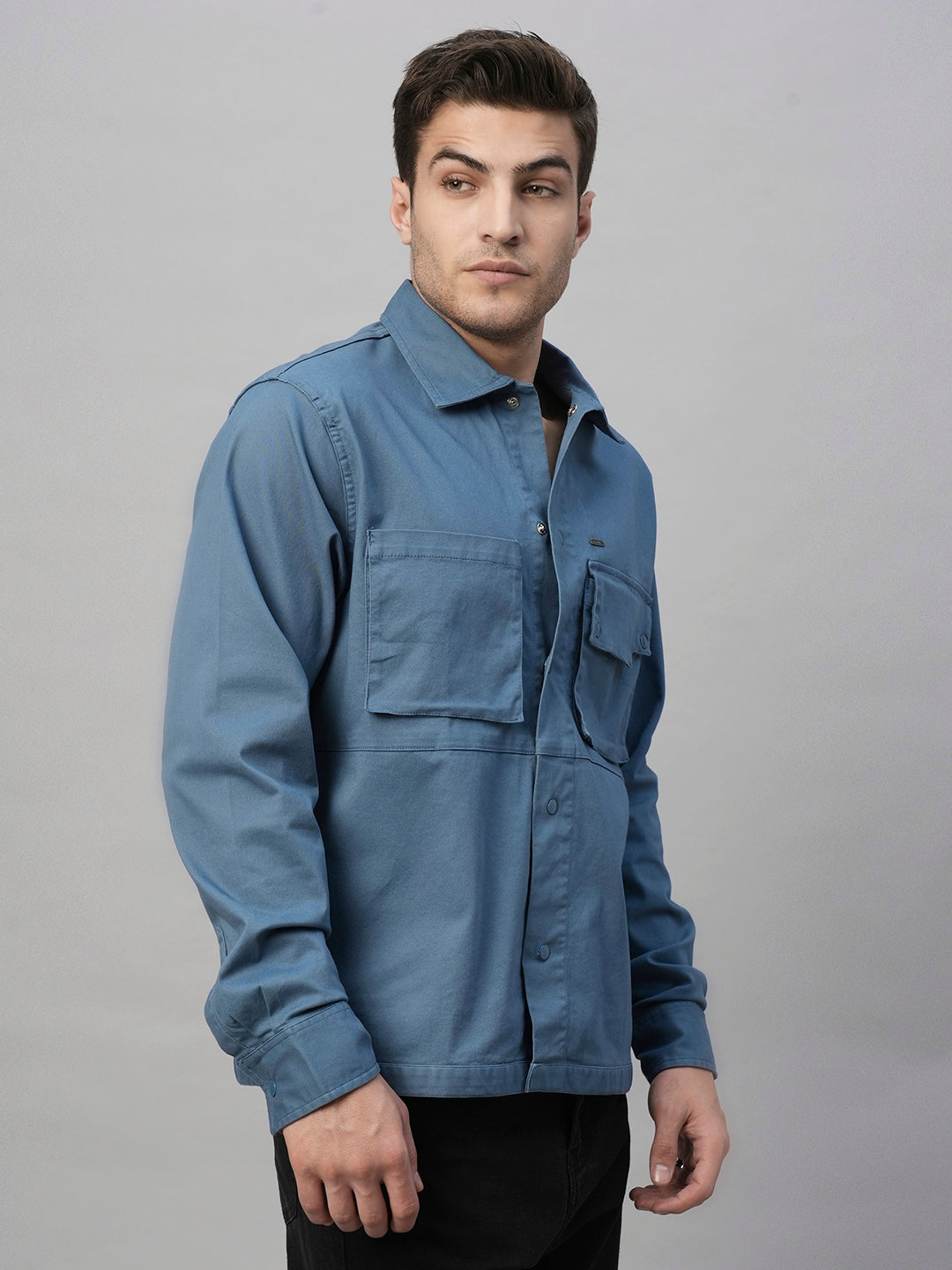 Solid Men's Shacket - Denim Blue