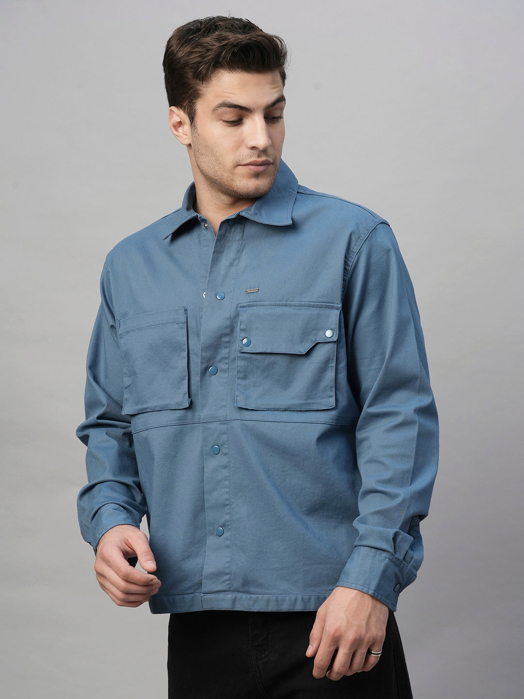 Solid Men's Shacket - Denim Blue