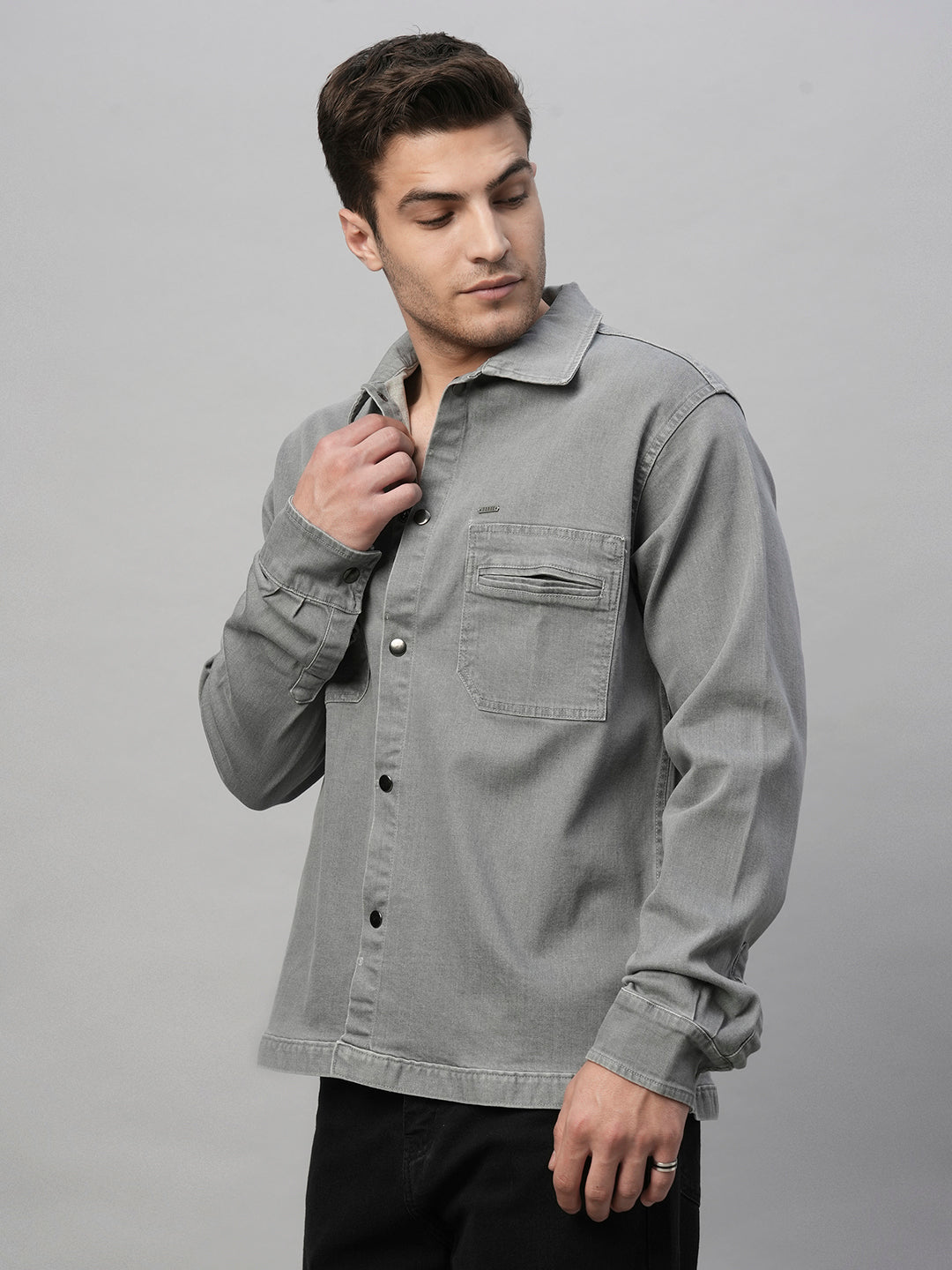 Solid Men Shacket - Ash Grey