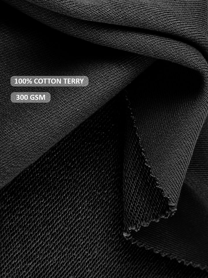 Solid Black Men Drop Shoulder Premium Terry Sweatshirt