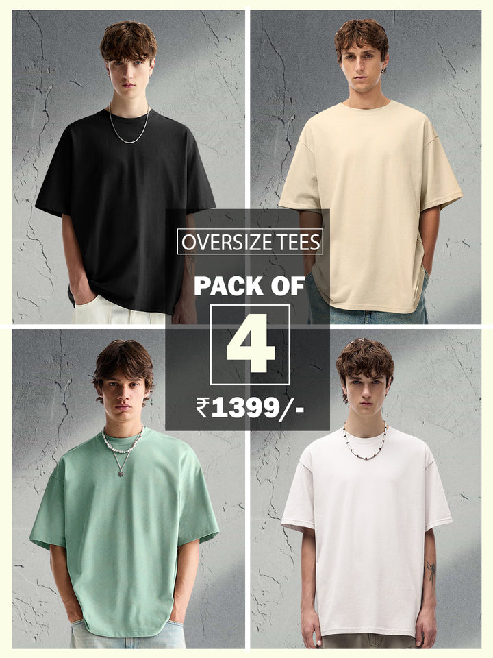 Solid Oversized T-Shirt Men Combo - Pack of 4