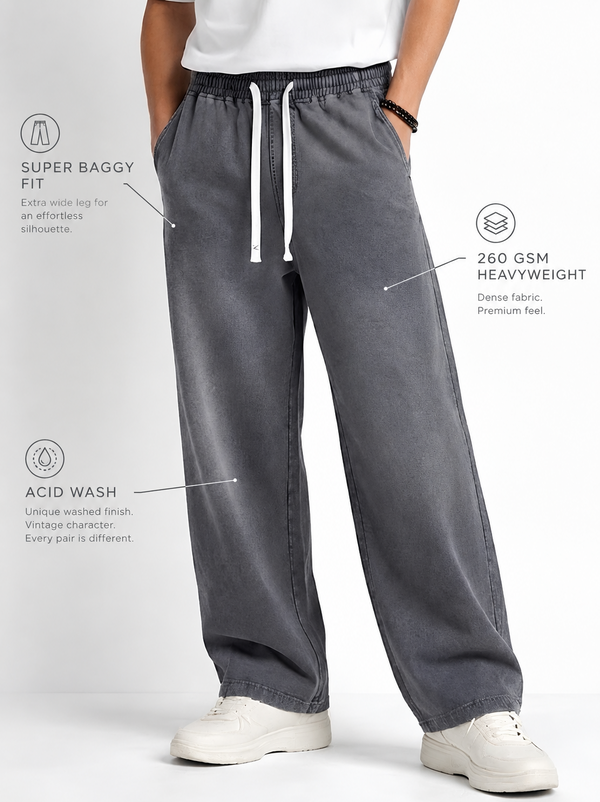 Men Acid Wash Baggy Fit Premium Terry Jogger - Dark Grey
