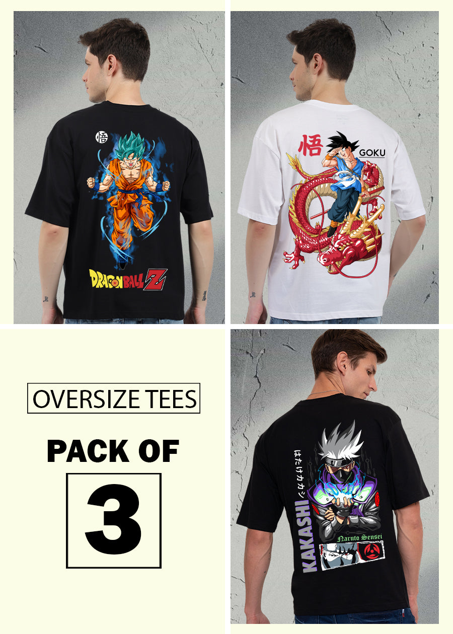 Men Oversized Printed T-Shirts Combo - Pack of 3