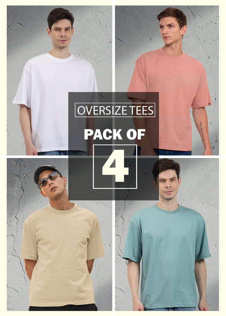 Solid Men Oversized T-Shirts Combo - Pack of 4