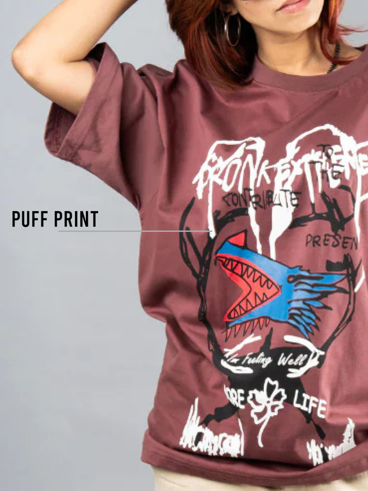 Extreme Women Oversized Puff Printed T-shirt