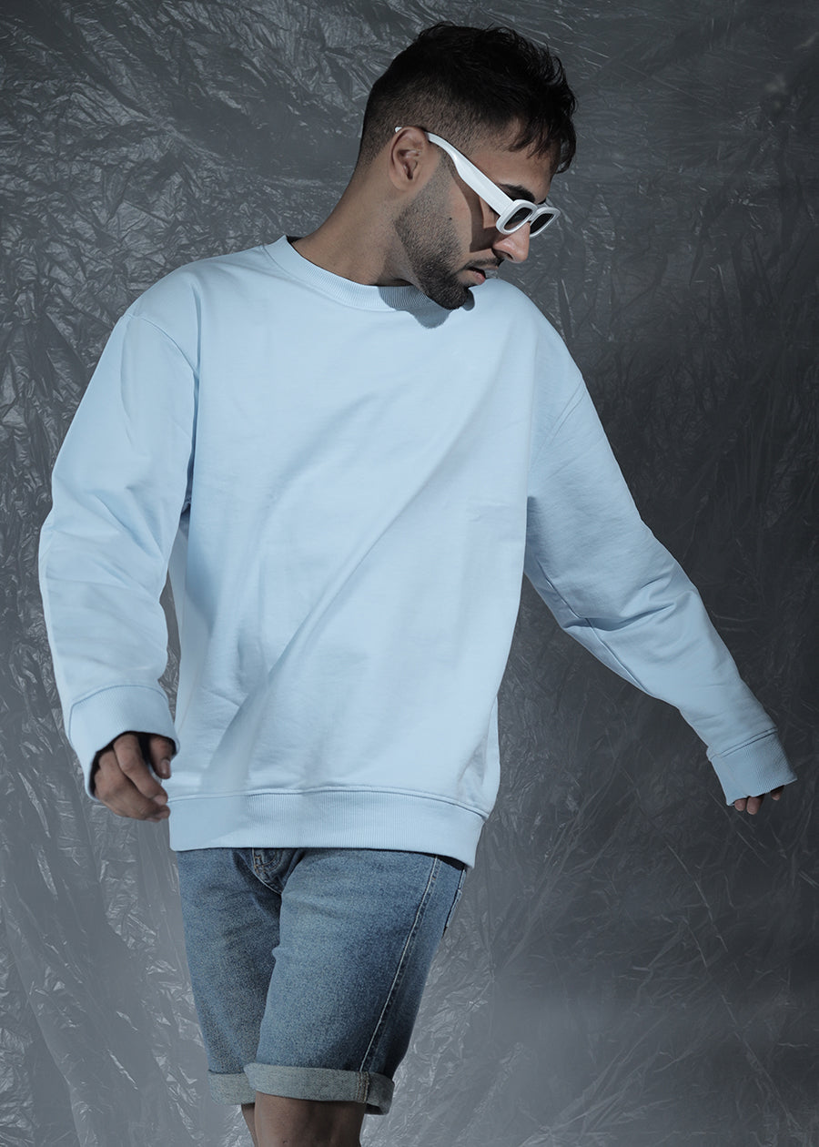 Solid Sky Men Drop Shoulder Premium Terry Sweatshirt